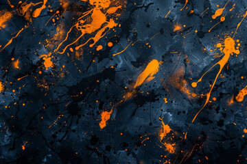 Wall Mural - Vibrant orange splatters on a dark abstract background