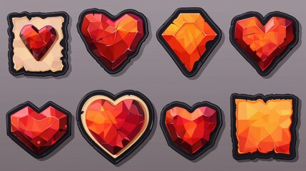 Poster - A realistic set of sticker tape label mockups isolated on a transparent background. Modern illustration of heart, rhombus, rectangle shapes with blank wrinkled textures.