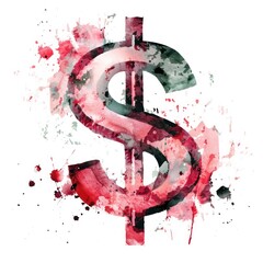 Wall Mural - $, money symbol, icon in watercolor painting on a white background