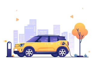  energy vehicle charging Illustration on white background