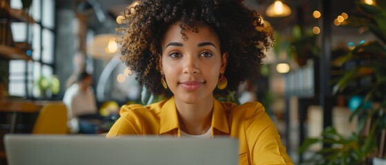 Poster - Young Hispanic Marketing Specialist at Laptop Computer in Busy Creative Office. Beautiful Multiethnic Female Project Manager surfing the internet.