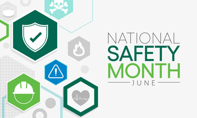 Sticker - National safety month is celebrated every year in June to remind us the importance of safety and awareness of our surroundings. Vector illustration