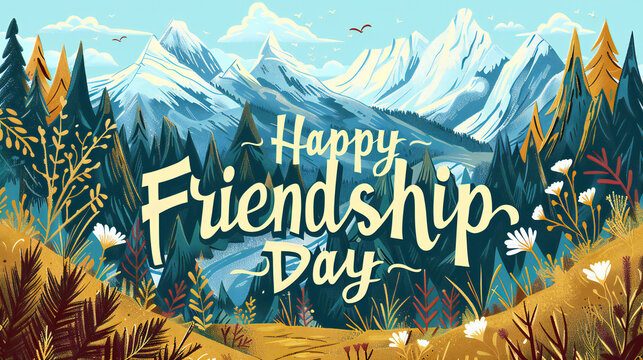 Abstract vector illustration design for a greeting card on Happy International Friendship Day, depicting a group of friends seen from the back