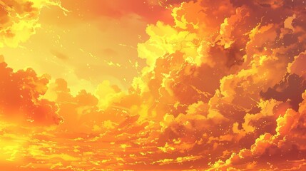 Wall Mural - This is a beautiful and dramatic yellow dusk panorama illustration with a cloudy sky as its background. It's a beautiful and dramatic view of the sunset.
