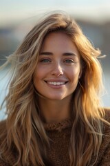 Smiling blonde teenage girl with joyful expression in outdoor portrait