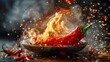 © Nawarit - Flame-engulfed chili pepper in a culinary showdown, representing the essence of spicy food with a dramatic flair
