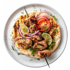 Sticker - A white plate showcases succulent meat and vibrant veggies in a delicious Greek meal
