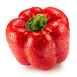 red bell pepper with water drops isolated on the white background. Clipping path