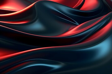 Wall Mural - Luxury 3d silk texture black and red background. Fluid iridescent holographic neon curved wave in motion black and red elegant background. Silky cloth luxury fluid wave banner.