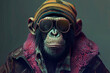 Hipster chimpanzee with sunglasses in funky attire