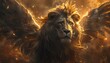 surreal artwork depicting a lion with majestic wings, embodying the concept of strength and freedom