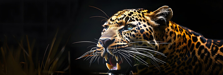 Wall Mural - Close up Of Leopard Mouth With Black Background 4K Wallpaper