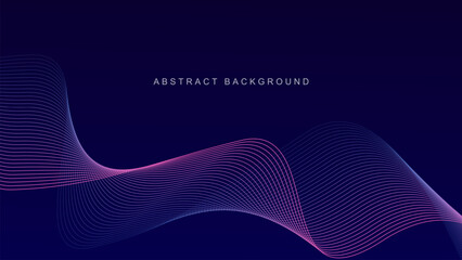 Wall Mural - abstract glowing wave lines on dark blue background. dynamic wave pattern. modern flowing wavy lines