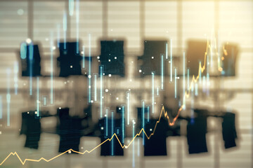 Poster - Double exposure of virtual creative financial diagram on a modern boardroom background, banking and accounting concept