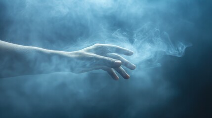 Sticker - A hand reaching out of a cloud with smoke coming from it, AI