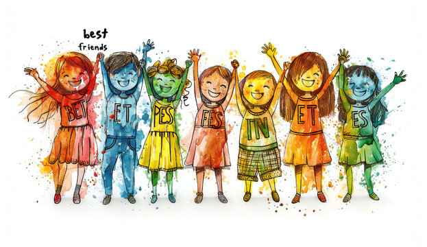 Abstract vector illustration design for a greeting card on Happy International Friendship Day, depicting a group of friends seen from the back