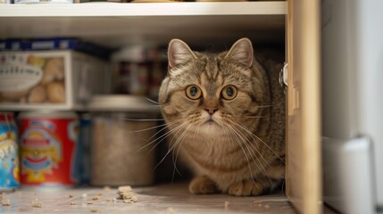 Poster - A chubby cat with a guilty expression caught in the act of raiding the pantry