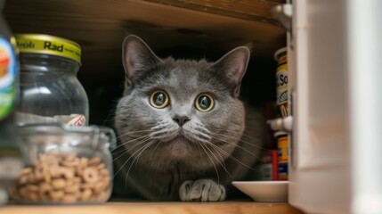 Poster - A chubby cat with a guilty expression caught in the act of raiding the pantry