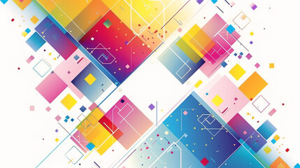 Wall Mural - Abstract geometric background with colorful triangles and squares. In the style of graphic illustration on a white background, 