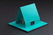 cyan paper house nestled against a seamlessly matching green backdrop
