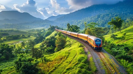 Aufkleber - A commuter train passing through a scenic countryside, picturesque rail journey