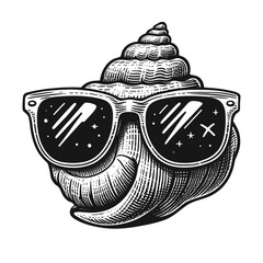 Wall Mural - seashell in cool sunglasses sketch