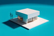 paper house nestled against a seamlessly matching cyan backdrop