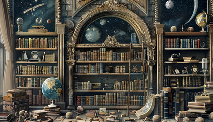 Wall Mural - A room with a lot of bookshelves and a desk