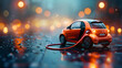 Photo realistic of Electric Car Icon with Charging Cable Concept - Showcasing Electric Vehicles as a Crucial Part of Reducing Carbon Emissions