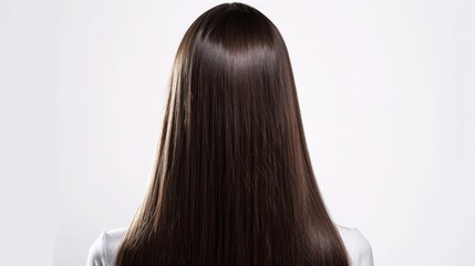 A photo of a woman with long, straight, brown hair.