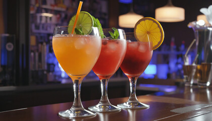 Enjoying two delicious cocktails on the rocks at a vibrant party in a nightclub 