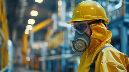 Canvas Print - Worker in protective gear standing in industrial setting