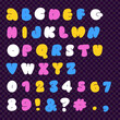 Kidcore style bubble font design, flat hand drawn alphabet letters and numbers. Trendy y2k vector illustration