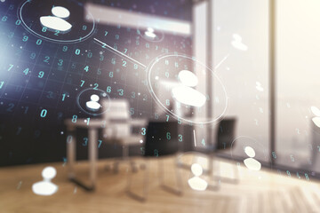 Aufkleber - Social network concept and modern desktop with computer on background. Multiexposure