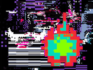 Poster - Distorted screen with neon glitches and flickers.