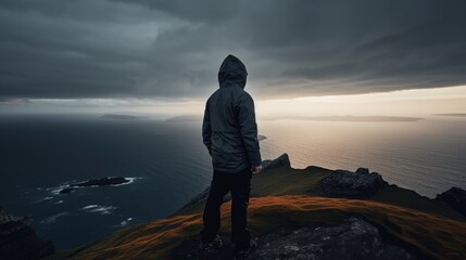 Canvas Print - Solitary Explorer Contemplating Nature at Dusk