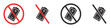 Set of no battery signs. No battery icon collection. Forbidden sign with battery symbol, battery is prohibited. Vector. EPS10.