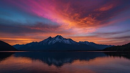 Wall Mural - mountains reflected in the lake at sunrise.