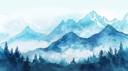 Watercolor mountain landscape