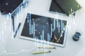 Poster - Multi exposure of abstract financial diagram and modern digital tablet on background, banking and accounting concept