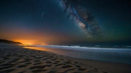 Wall Mural - milky way over the sea at night. long exposure photograph.