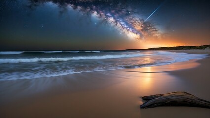 Wall Mural - beautiful sunset on the beach with a view of the milky way