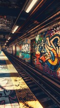 Subway Station With Historical Timelines In Graffiti Style â€“ Commuter Gallery.