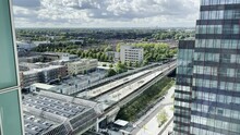 Ariel View Of Almere Centrum Station, Pan Up