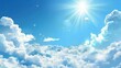 sun shines in blue sky with realistic clouds background. generative ai