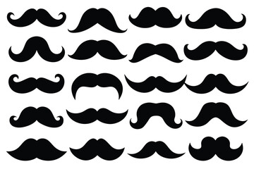 Wall Mural - Set of mustache black Silhouette Design with white Background and Vector Illustration