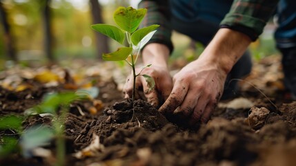Poster - A person planting a sapling in fertile soil, symbolizing growth and sustainability