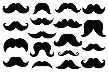 Wall Mural - Set of mustache black Silhouette Design with white Background and Vector Illustration