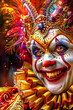 Ornate Circus Clown.  Generated Image.  A digital rendering of an ornate, highly colorful and decorated circus clown.