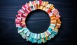 Colorful Wooden Clothespins Circle on Dark Surface